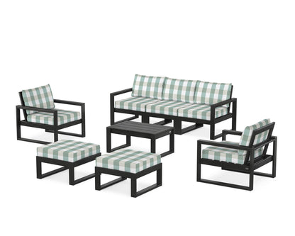 POLYWOOD® EDGE Sectional 8-Piece Lounge Sofa Set in Black / Buffalo Plaid Glacier Spa