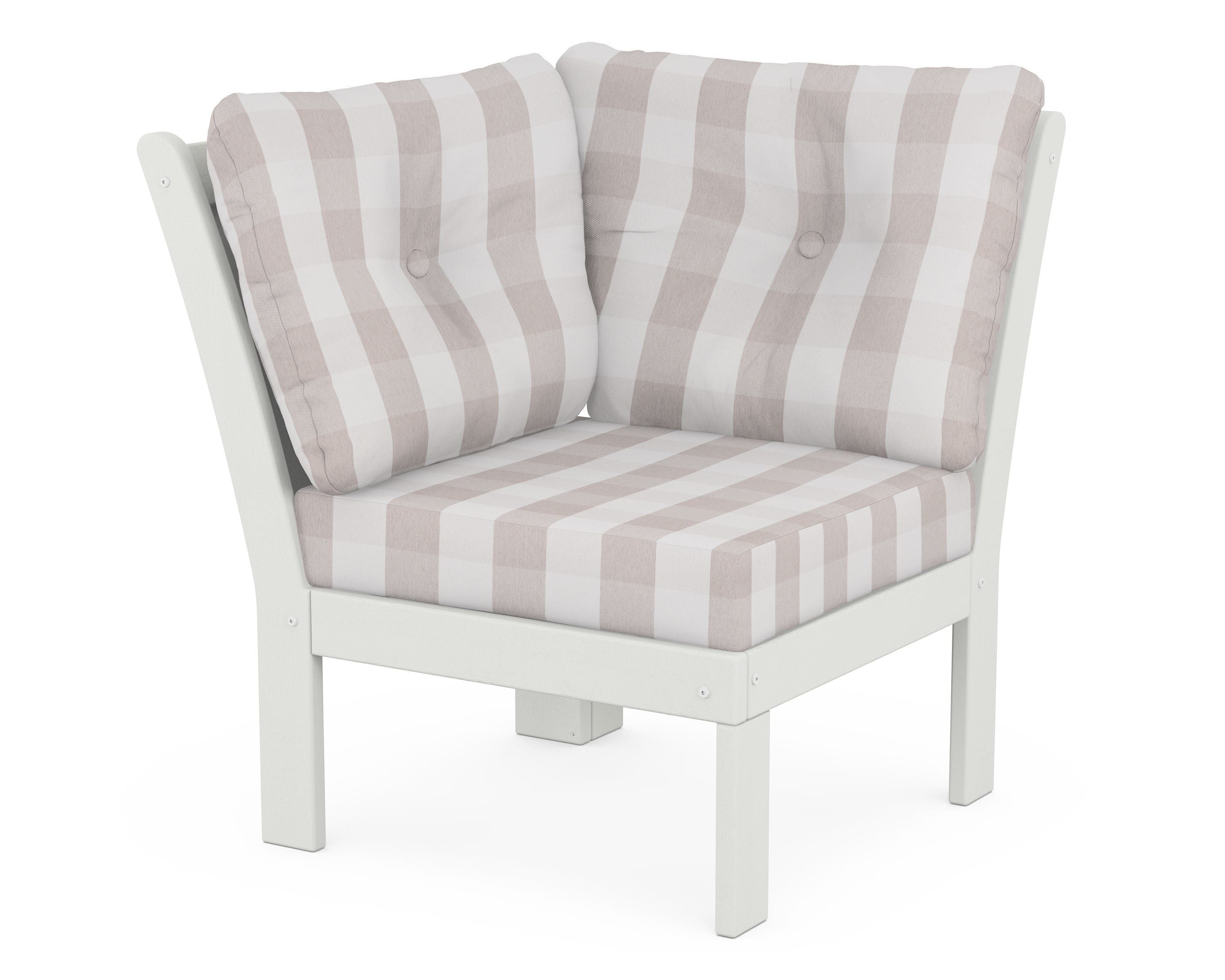 POLYWOOD® Vineyard Modular Corner Chair in Vintage White / Buffalo Plaid Dune Burlap