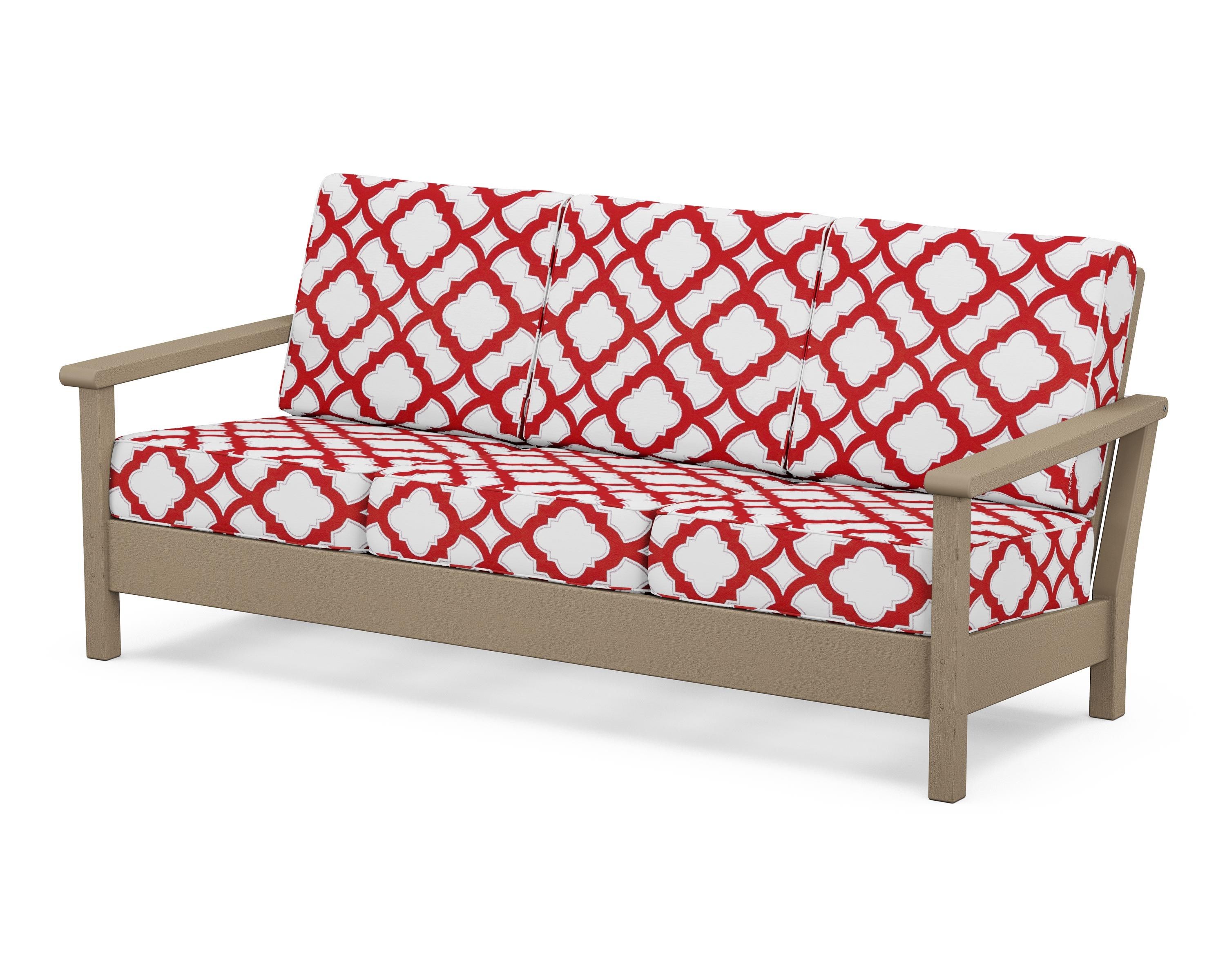 POLYWOOD® Harbour Deep Seating Sofa in Vintage Sahara / Trellis Crimson