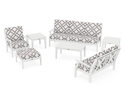 POLYWOOD® Braxton 7-Piece Deep Seating Set in White / Trellis Grey Mist