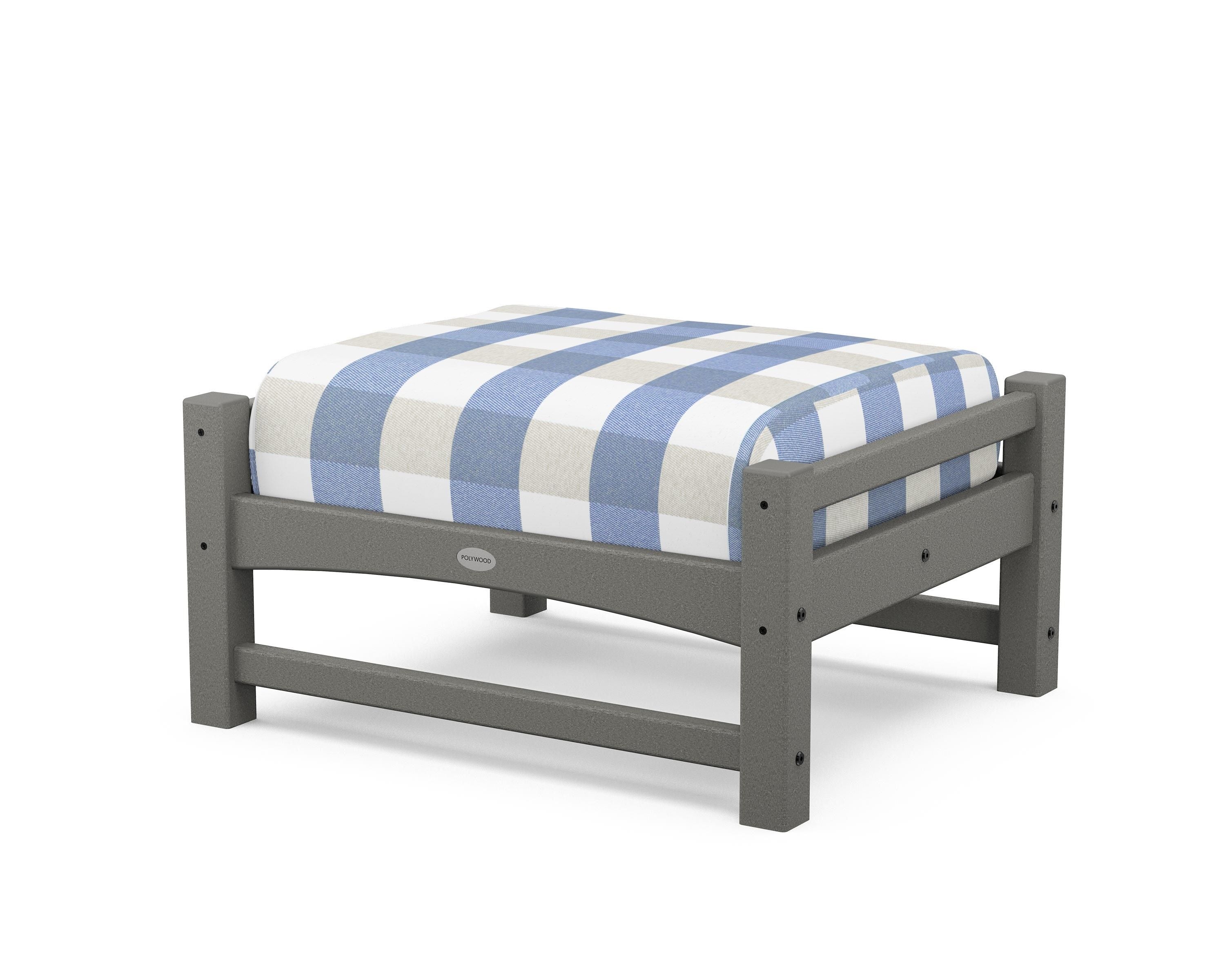 POLYWOOD® Club Ottoman in Slate Grey / Buffalo Plaid Sky Blue