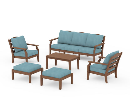Draper James™ by  POLYWOOD® Savannah 6-Piece Lounge Sofa Set in Teak / Lattice Sky Blue