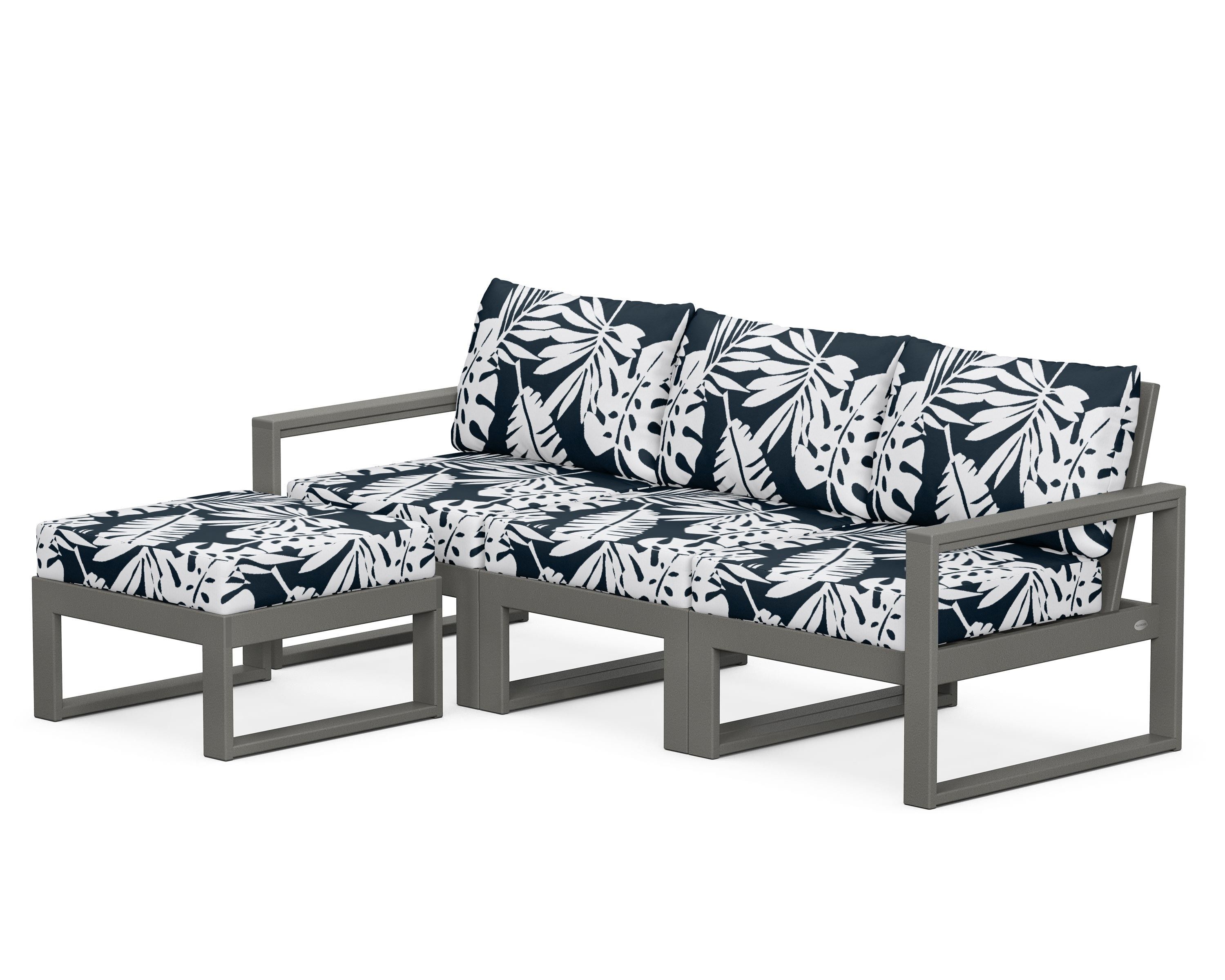 POLYWOOD® EDGE 4-Piece Modular Deep Seating Set with Ottoman in Slate Grey / Leaf Marine Indigo