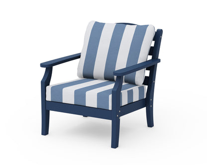 Draper James™ by  POLYWOOD® Savannah Deep Seating Chair in Navy / Cabana Stripe Sky Blue