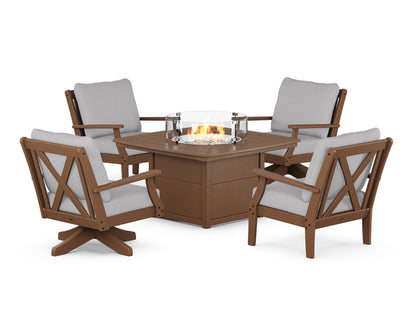 POLYWOOD® Braxton 5-Piece Deep Seating Set with Fire Table in Teak / Granite