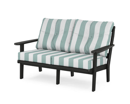 POLYWOOD® Mission Deep Seating Loveseat in Black / Cabana Stripe Glacier Spa