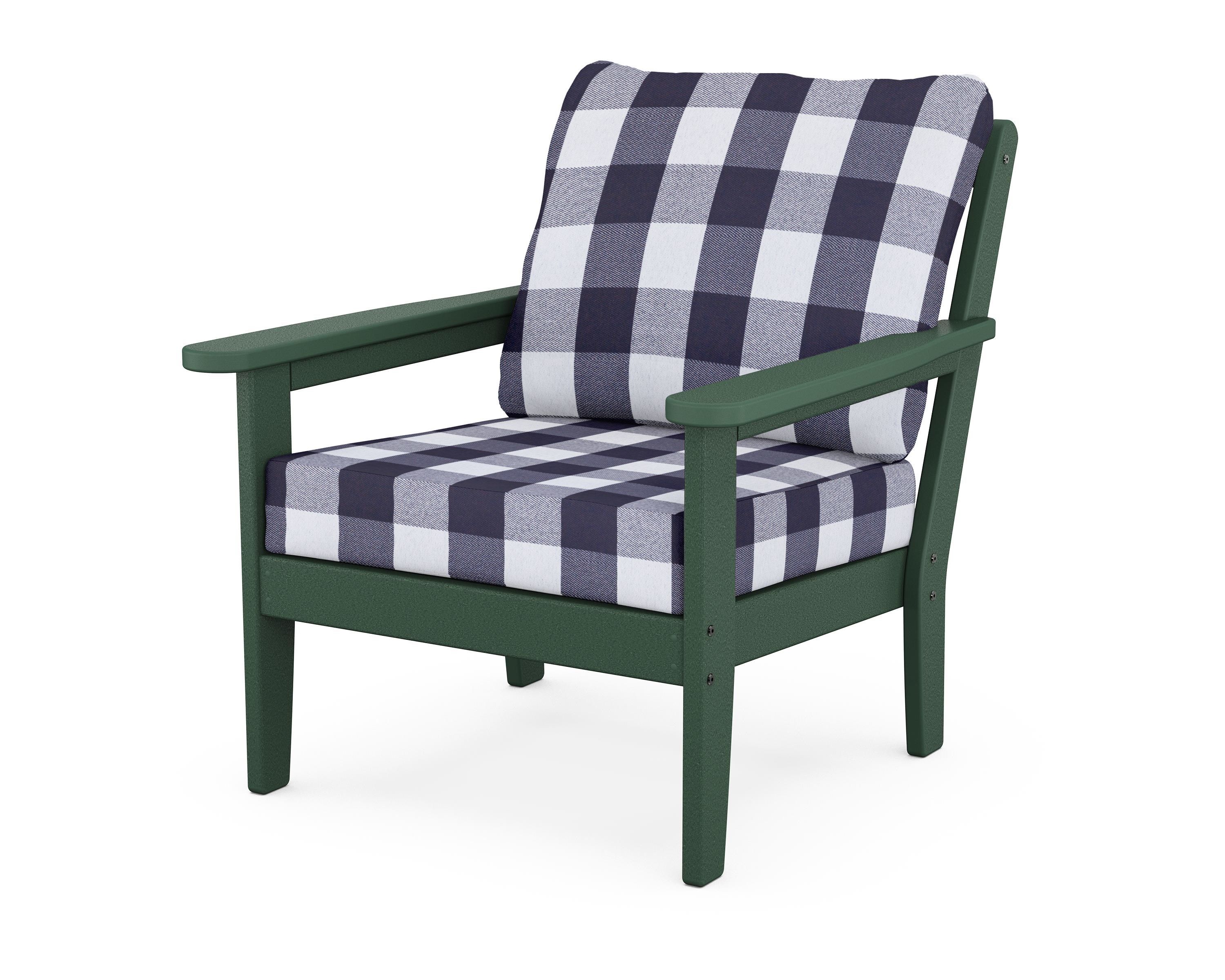 Country Living Cottage Deep Seating Chair in Green / Buffalo Plaid Navy