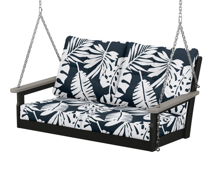 POLYWOOD® Vineyard Deep Seating Swing in Black / Driftwood / Leaf Marine Indigo