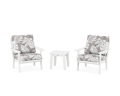 POLYWOOD® Prairie 3-Piece Deep Seating Set in White / Leaf Grey Mist