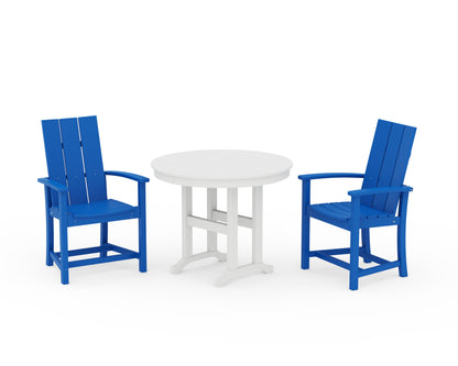 POLYWOOD® Modern Adirondack 3-Piece Round Farmhouse Dining Set in Pacific Blue / White