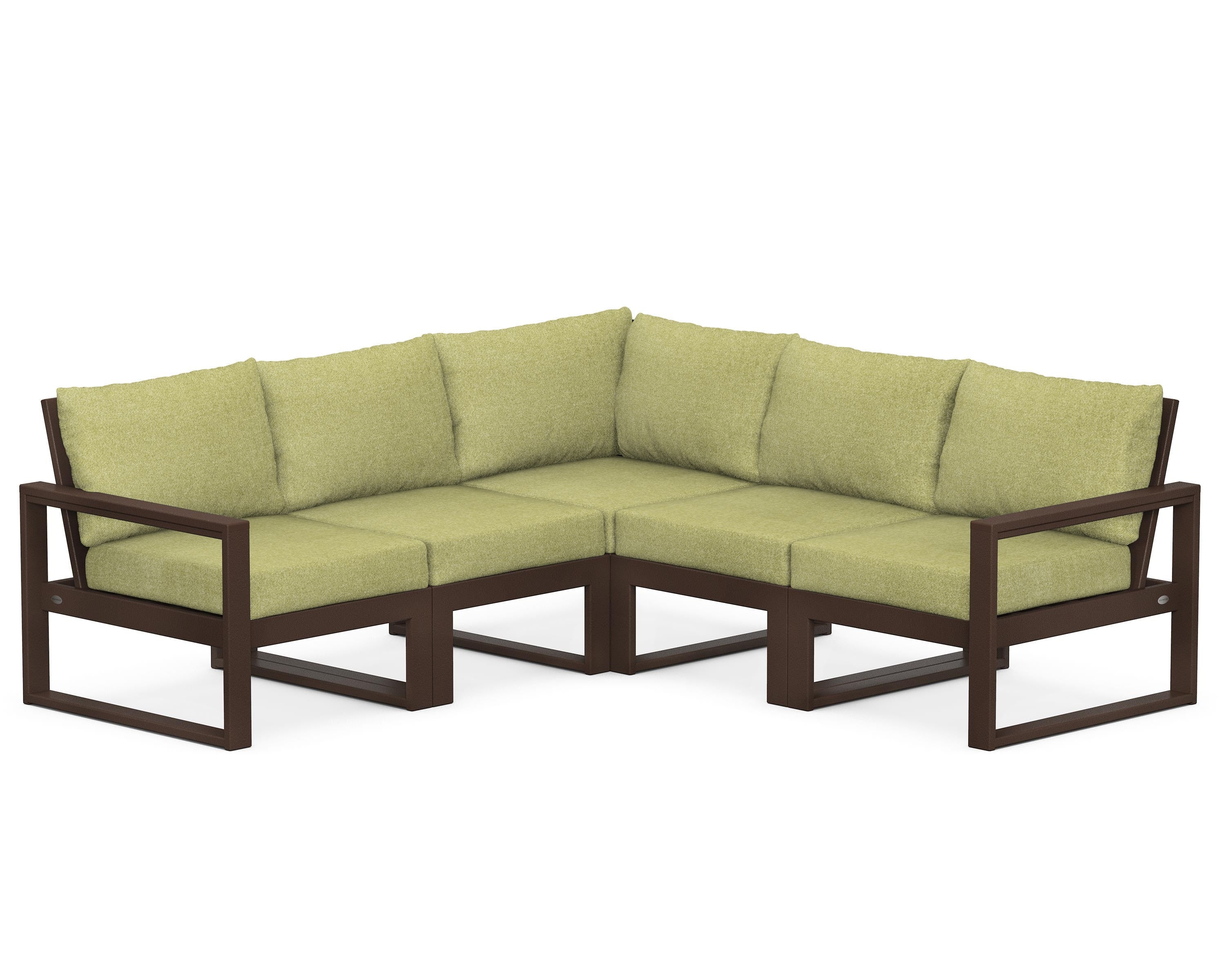 POLYWOOD® EDGE 5-Piece Modular Deep Seating Set in Mahogany / Chartreuse Boucle