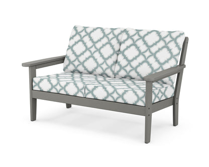 Country Living Cottage Deep Seating Loveseat in Slate Grey / Trellis Glacier Spa