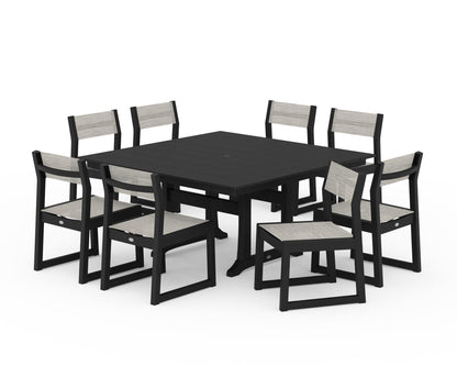 POLYWOOD® EDGE Sling Side Chair 9-Piece Farmhouse Trestle Dining Set in Black / Birch Sling