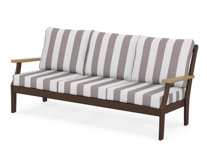 POLYWOOD® Braxton Deep Seating Sofa in Mahogany / Natural / Cabana Stripe Grey Mist