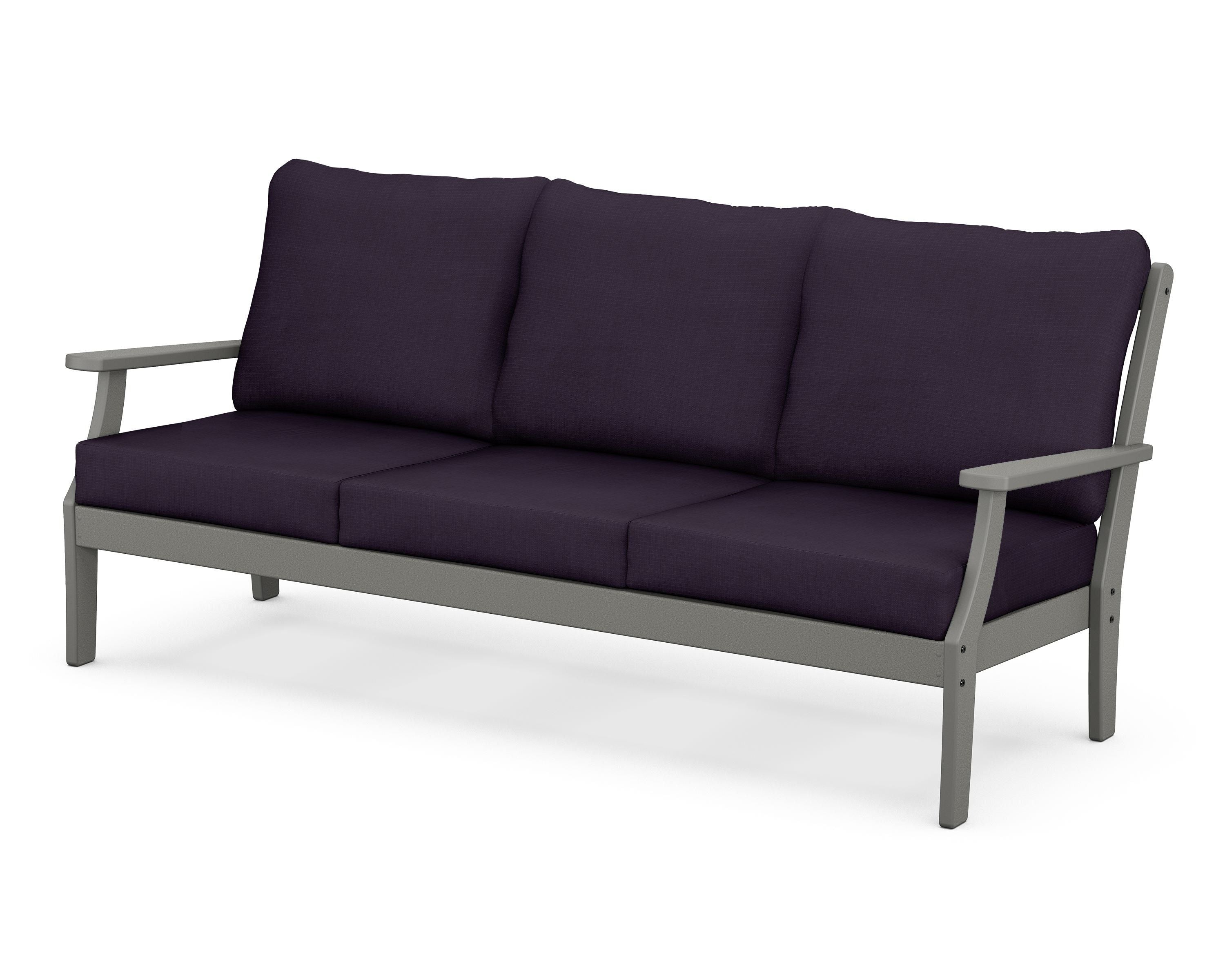 POLYWOOD® Braxton Deep Seating Sofa in Slate Grey / Navy Linen
