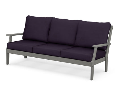 POLYWOOD® Braxton Deep Seating Sofa in Slate Grey / Navy Linen