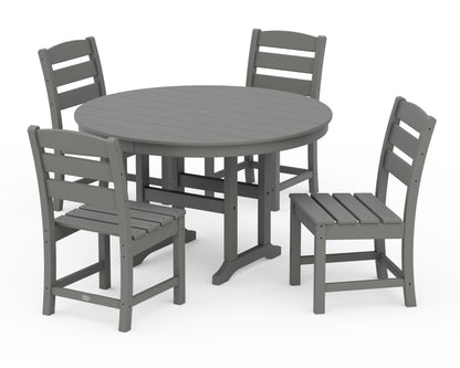 POLYWOOD® Lakeside 5-Piece Round Farmhouse Side Chair Dining Set in Slate Grey