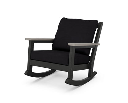POLYWOOD® Chippendale Deep Seating Rocking Chair in Black / Driftwood / Midnight Linen