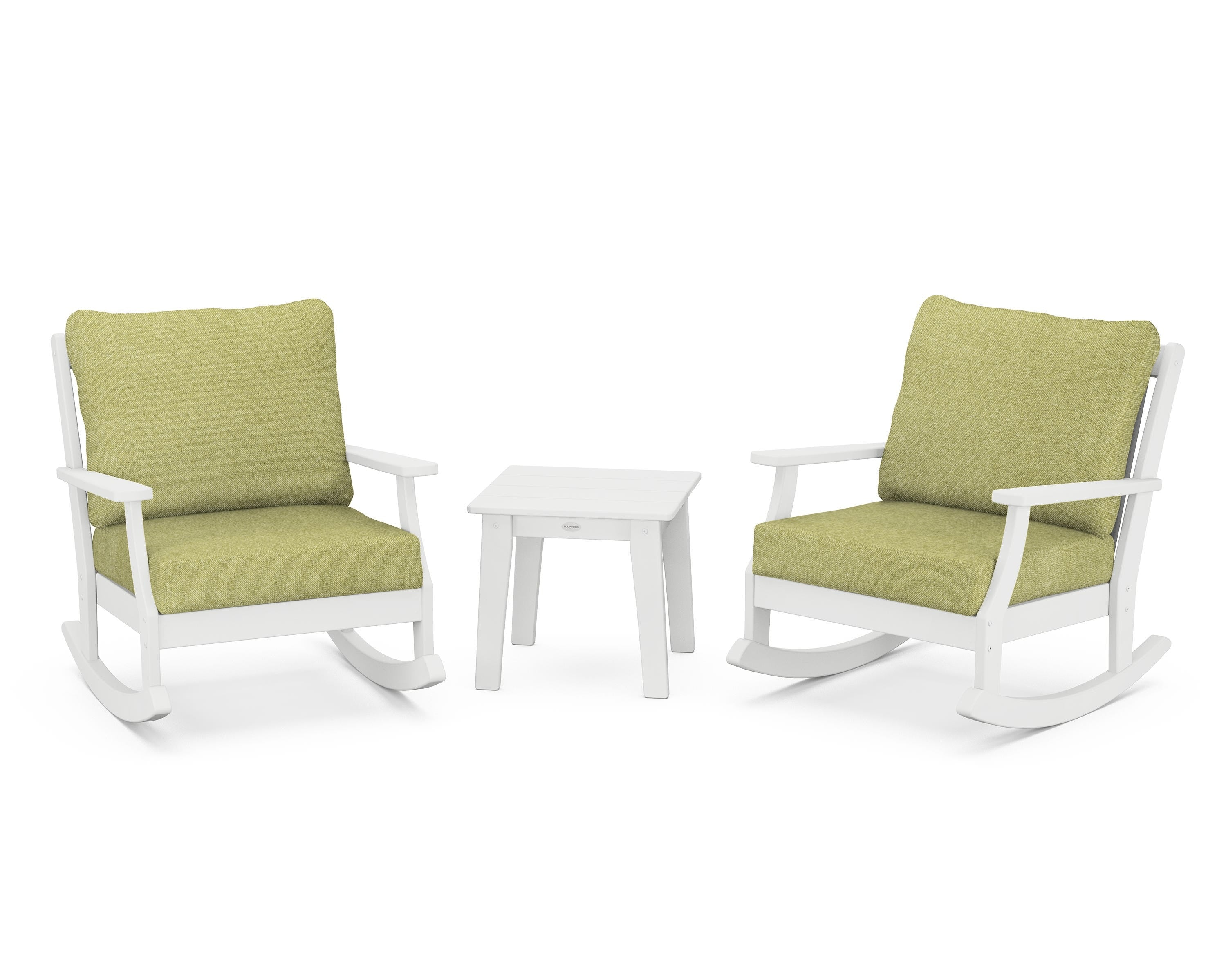POLYWOOD® Braxton 3-Piece Deep Seating Rocker Set in White / Chartreuse Boucle