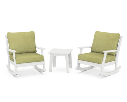 POLYWOOD® Braxton 3-Piece Deep Seating Rocker Set in White / Chartreuse Boucle