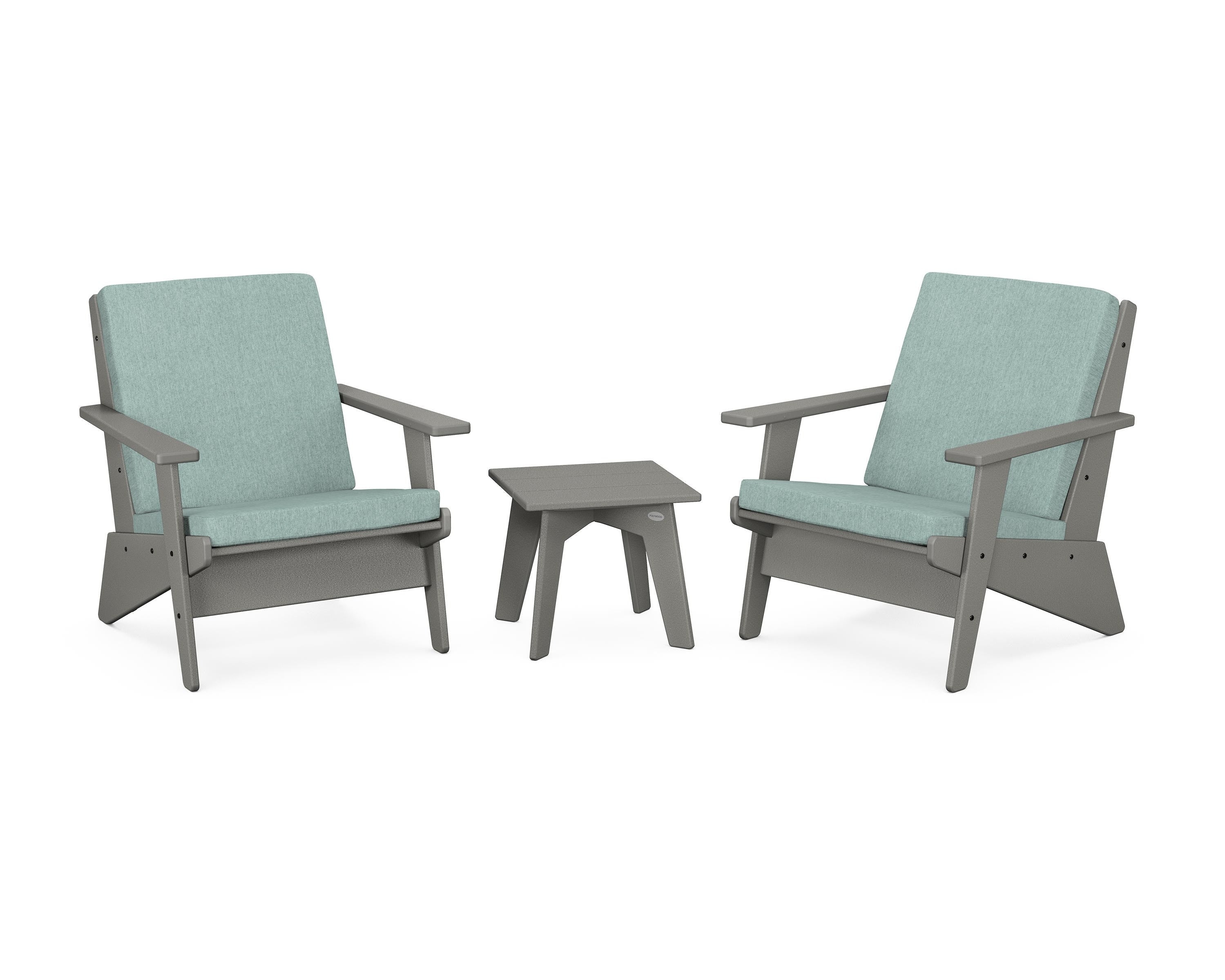 POLYWOOD® Riviera Modern Lounge 3-Piece Set in Slate Grey / Glacier Spa