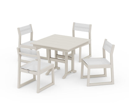 POLYWOOD® EDGE Sling Side Chair 5-Piece Farmhouse Dining Set in Sand / White Sling