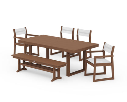 POLYWOOD® EDGE Sling 6-Piece Dining Set with Bench in Teak / White Sling