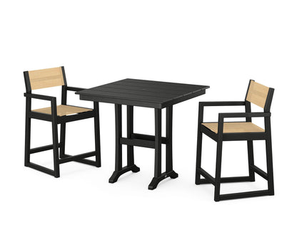 POLYWOOD® EDGE Sling Arm Chair 3-Piece Farmhouse Counter Set with Trestle Legs in Black / Dupioni Apricot Sling