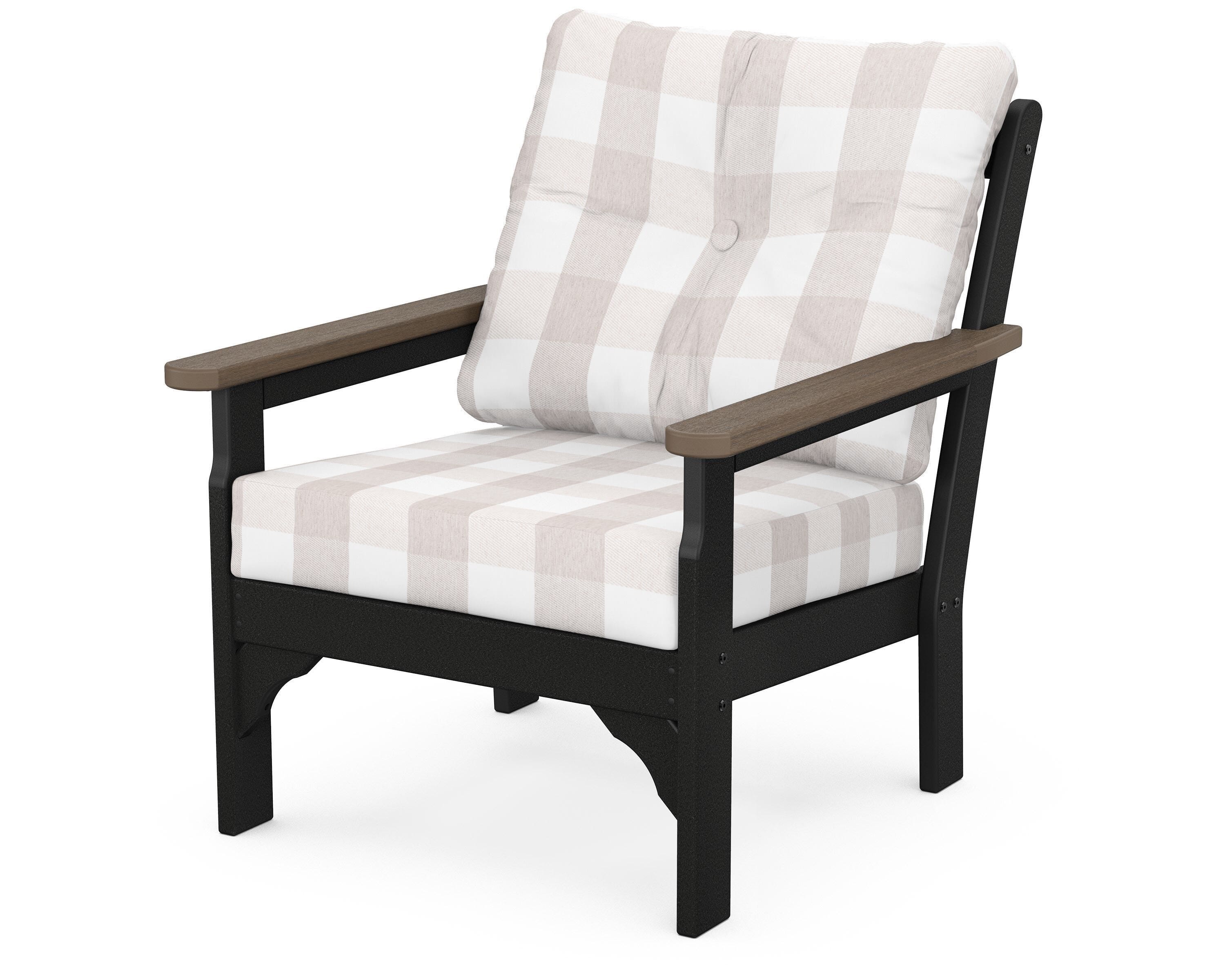 POLYWOOD® Vineyard Deep Seating Chair in White / Kona / Buffalo Plaid Dune Burlap