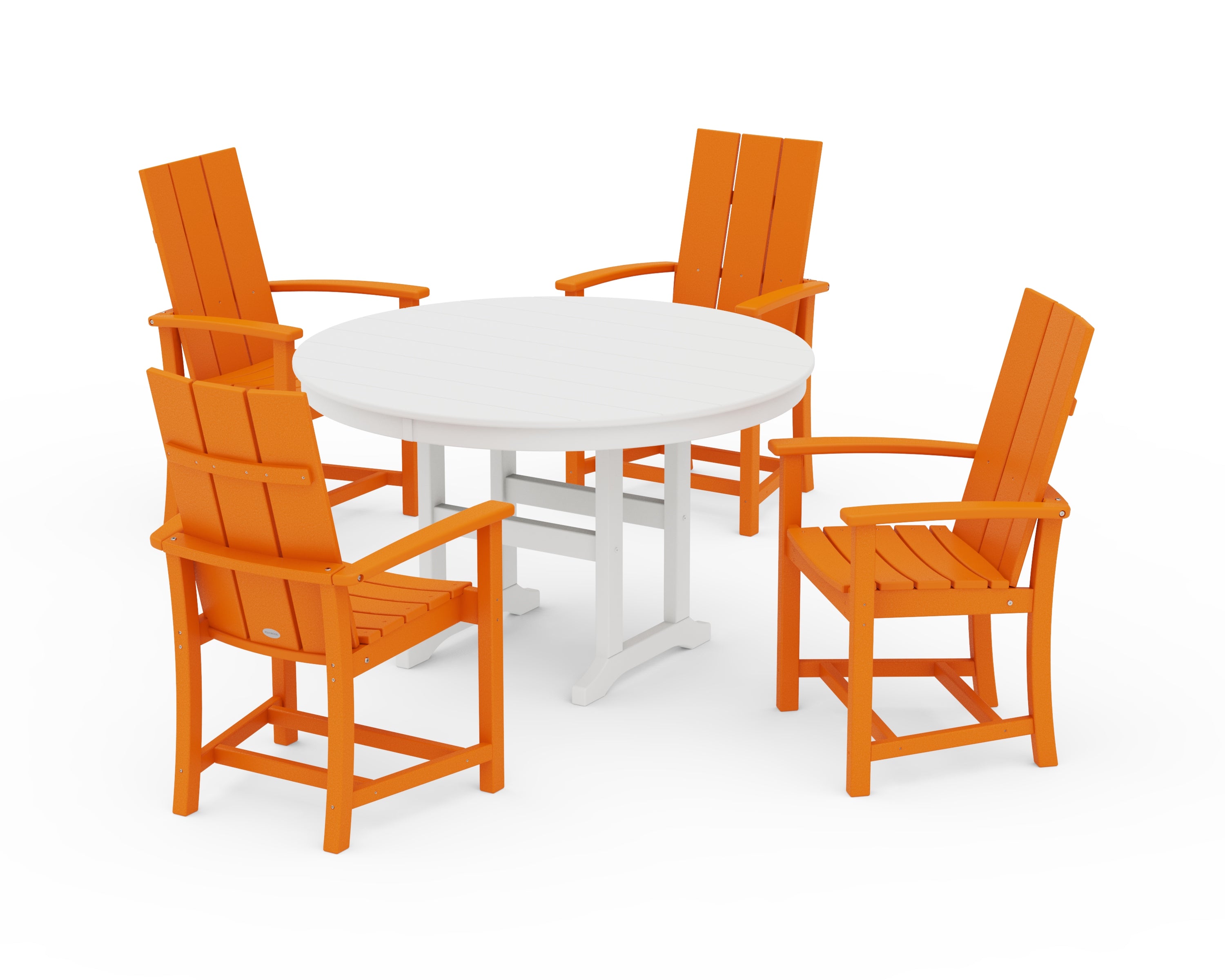 POLYWOOD® Modern Adirondack 5-Piece Round Farmhouse Dining Set in Tangerine / White