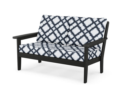 Country Living Cottage Deep Seating Loveseat in Black / Trellis Marine Indigo