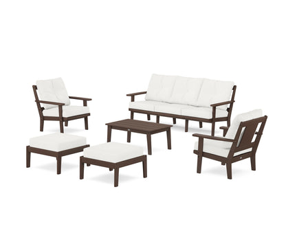POLYWOOD® Prairie 6-Piece Lounge Sofa Set in Mahogany / Natural Linen