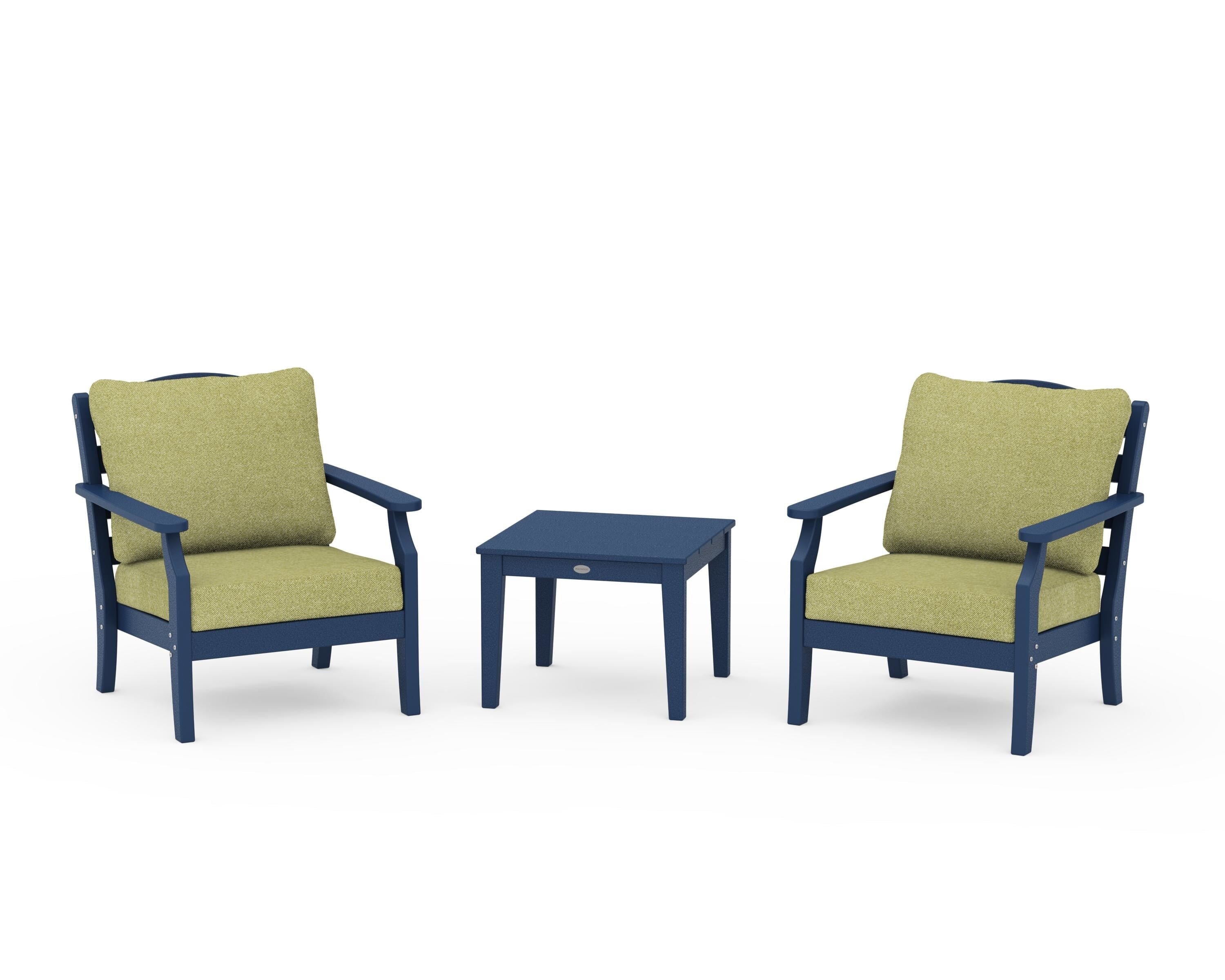 Draper James™ by  POLYWOOD® Savannah 3-Piece Deep Seating Set in Navy / Chartreuse Boucle