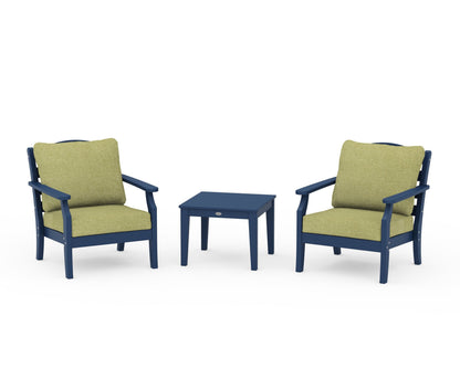 Draper James™ by  POLYWOOD® Savannah 3-Piece Deep Seating Set in Navy / Chartreuse Boucle