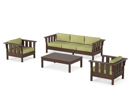 Martha Stewart by POLYWOOD® Acadia 4-Piece Deep Seating Set with Sofa in Mahogany / Chartreuse Boucle
