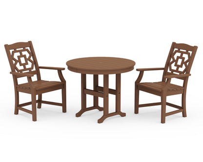 Martha Stewart by POLYWOOD® Chinoiserie 3-Piece Farmhouse Dining Set in Teak