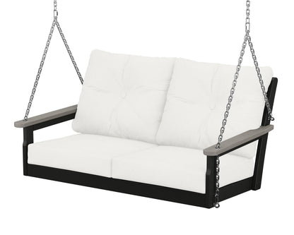 POLYWOOD® Vineyard Deep Seating Swing in Black / Driftwood / Natural Linen