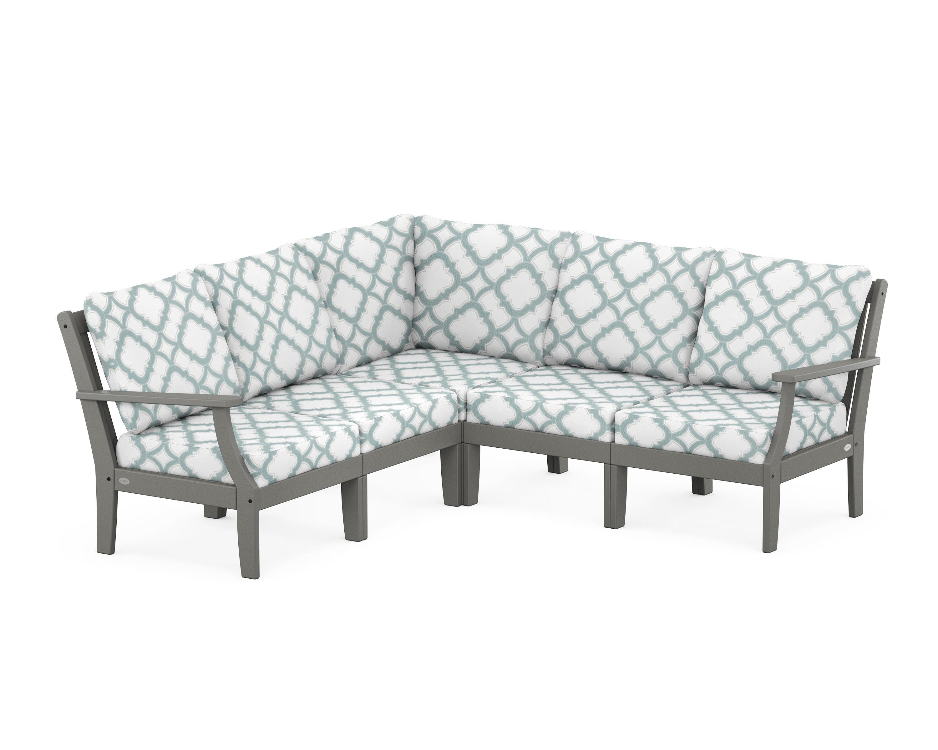 POLYWOOD® Braxton Modular 5-Piece Deep Seating Set in Slate Grey / Trellis Glacier Spa