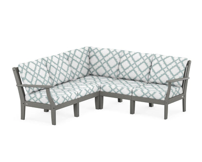 POLYWOOD® Braxton Modular 5-Piece Deep Seating Set in Slate Grey / Trellis Glacier Spa