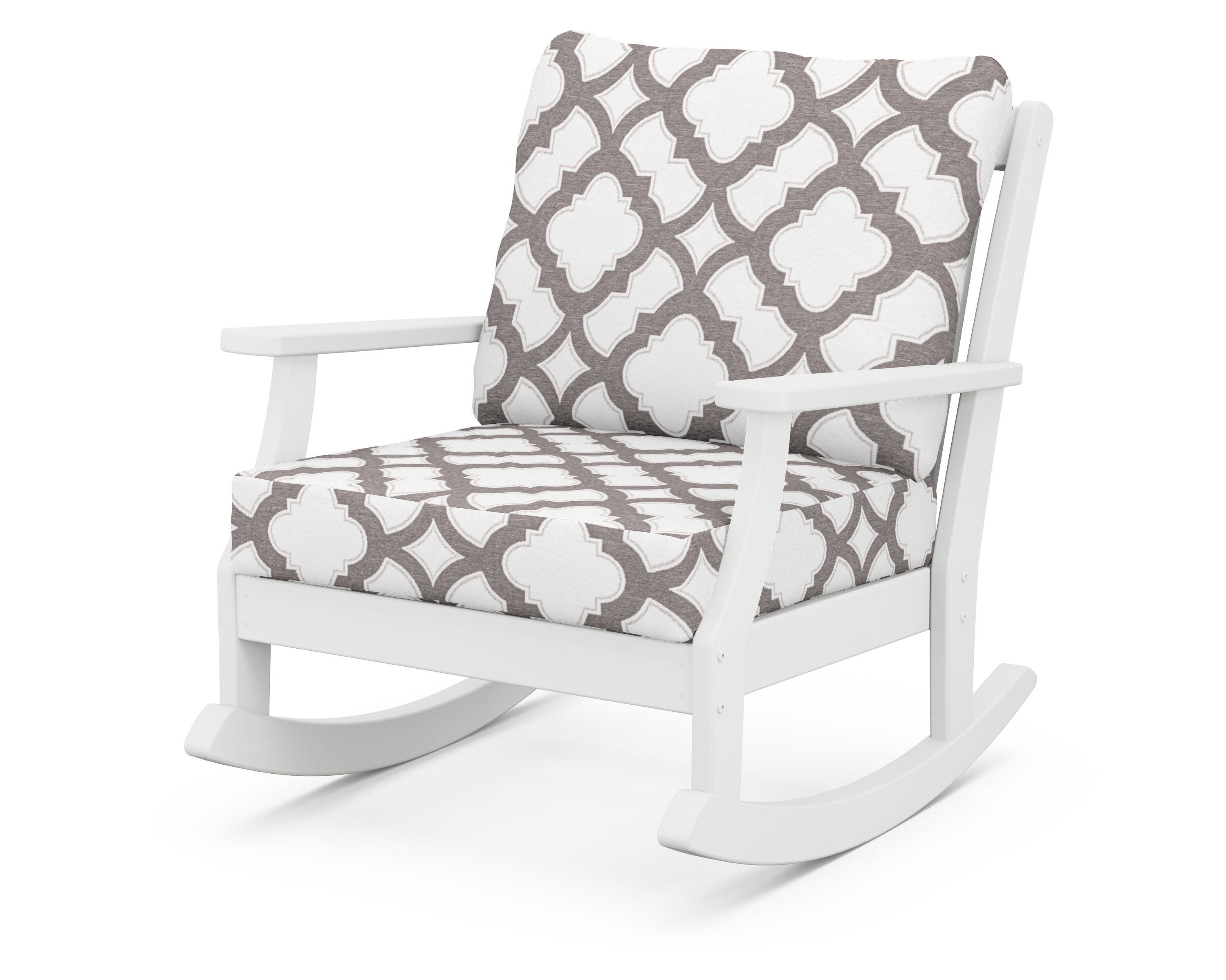 POLYWOOD® Braxton Deep Seating Rocking Chair in White / Trellis Grey Mist