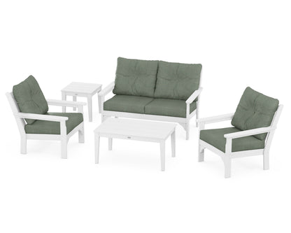 POLYWOOD® Vineyard 5-Piece Deep Seating Set in White / Cast Sage