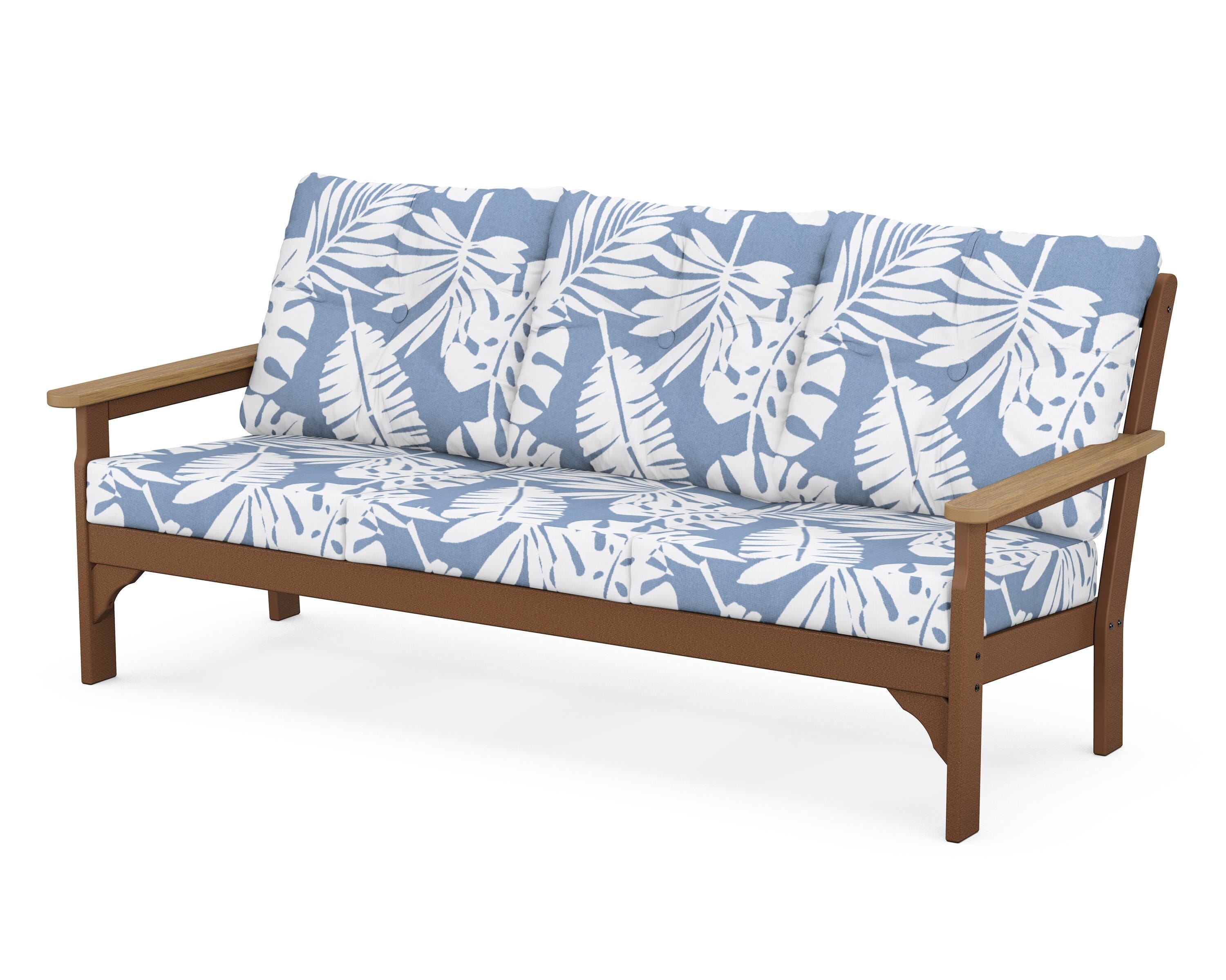 POLYWOOD® Vineyard Deep Seating Sofa in Teak / Natural / Leaf Sky Blue