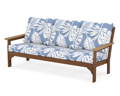 POLYWOOD® Vineyard Deep Seating Sofa in Teak / Natural / Leaf Sky Blue