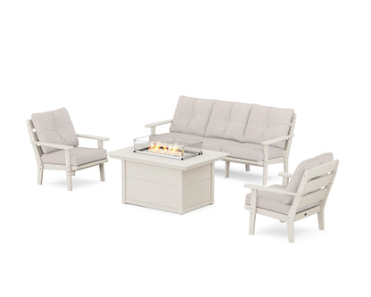 POLYWOOD® Lakeside Deep Seating Fire Pit Table Set in Sand / Dune Burlap