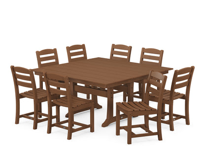 POLYWOOD® La Casa Café 9-Piece Farmhouse Trestle Dining Set in Teak