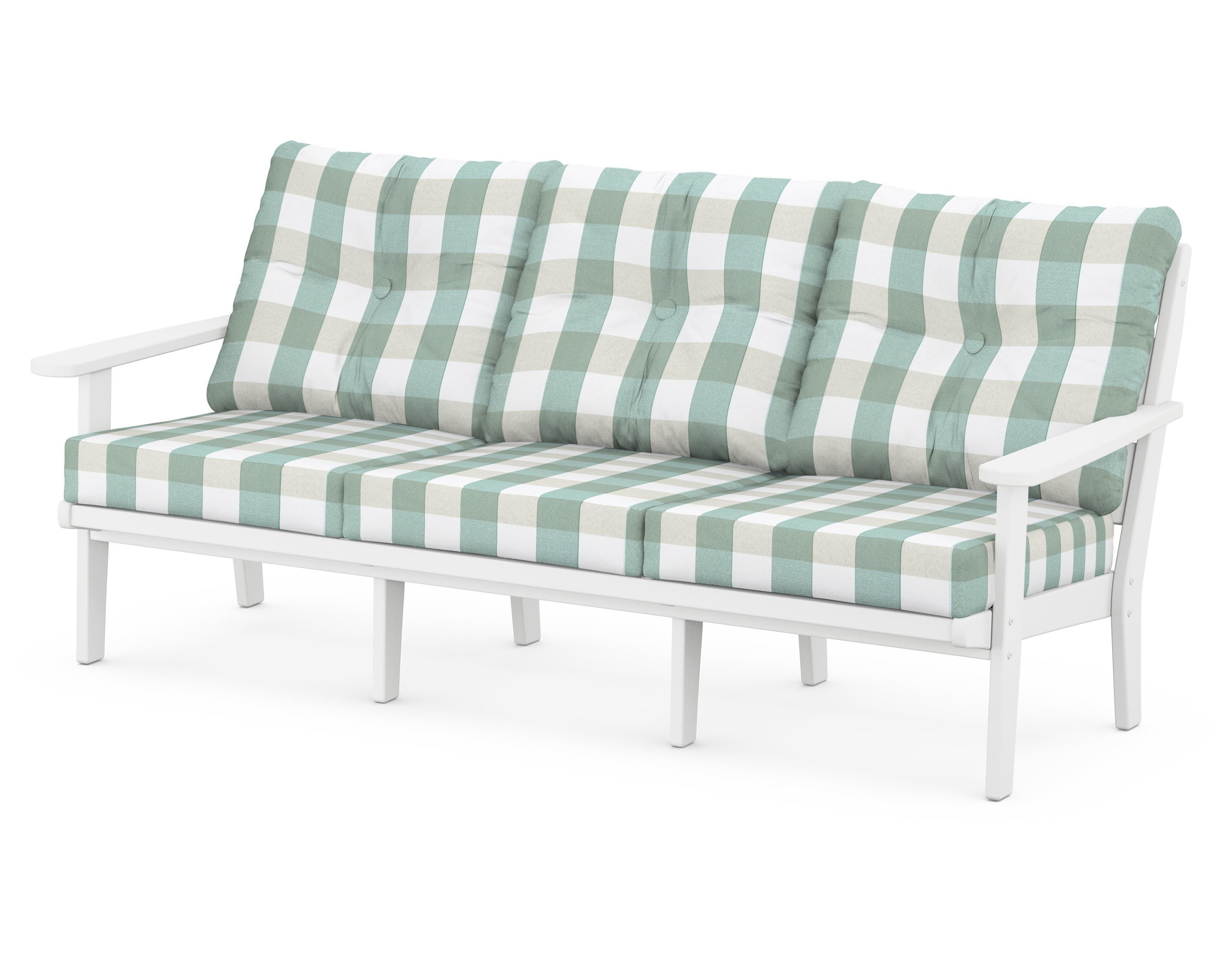 POLYWOOD® Lakeside Deep Seating Sofa in White / Buffalo Plaid Glacier Spa