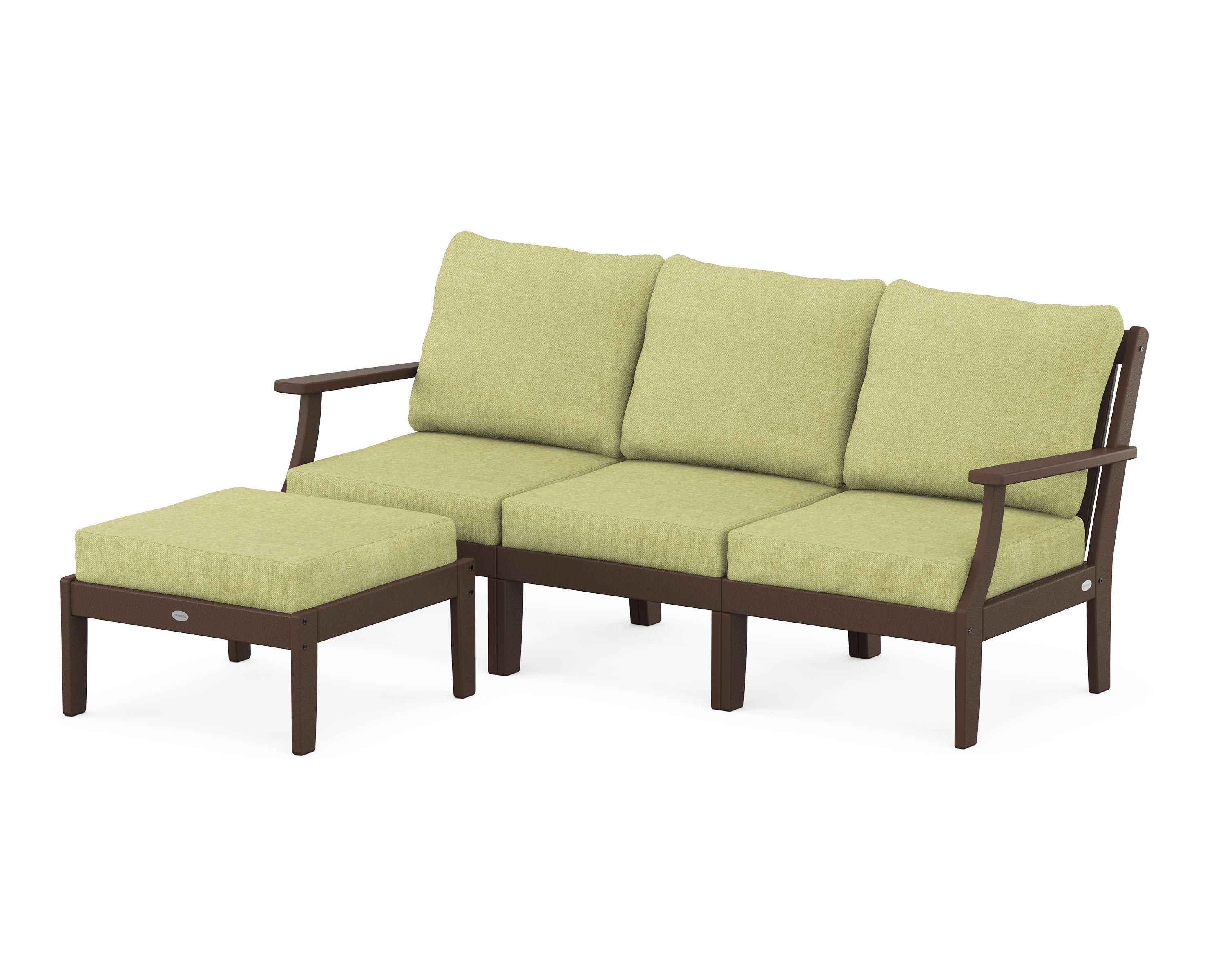 POLYWOOD® Braxton Modular 4-Piece Deep Seating Set with Ottoman in Mahogany / Chartreuse Boucle