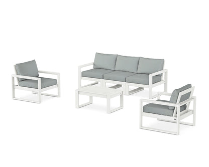 POLYWOOD® EDGE Sectional 4-Piece Deep Seating Set with Sofa in Vintage White / Spa