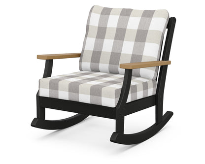 POLYWOOD® Braxton Deep Seating Rocking Chair in Black / Natural / Buffalo Plaid Grey Mist