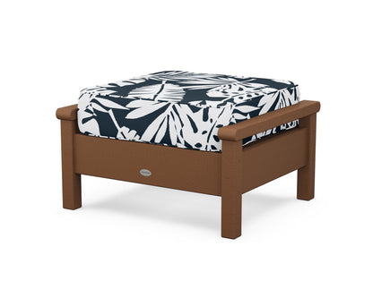 POLYWOOD® Harbour Deep Seating Ottoman in Teak / Leaf Marine Indigo